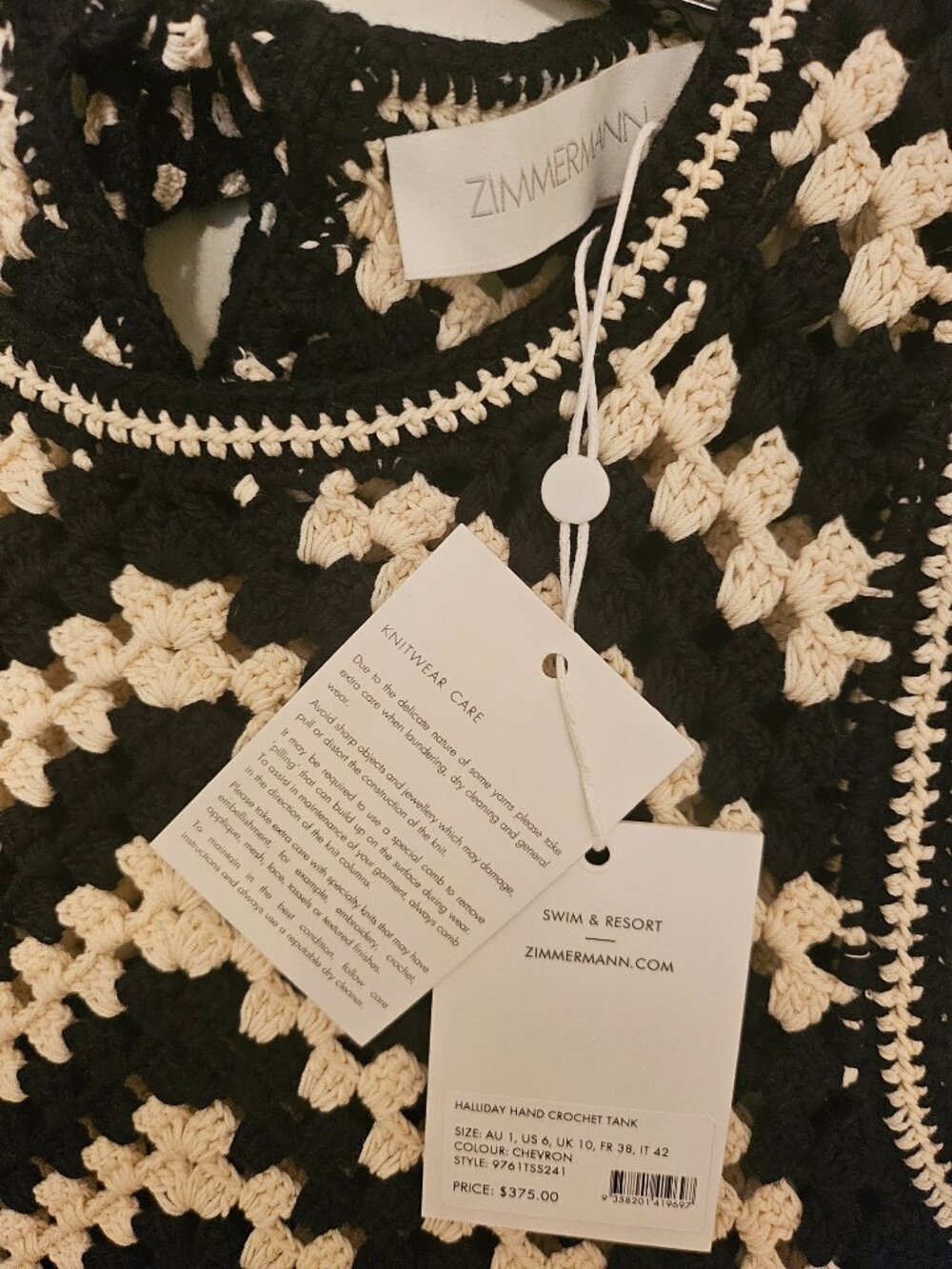 Zimmermann Black and White Crochet Sleeveless Crop Woman Top - Picture 7 of 7